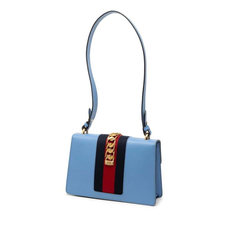 Gucci Sylvie Sherry Line Shoulder Bag 421882 Blue Leather Women's GUCCI - Picture 2 of 6